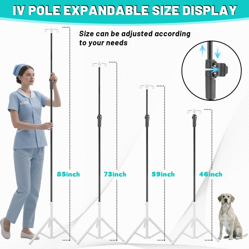 Crilealym IV Pole Portable,46 to 86In Telescopic IV Stand Floor