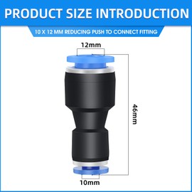ERGAOBOY 10pcs 12mm OD x 10mm AD Straight Reducer for Connecting Fittings, Pneumatic Connecting Pipe Reducer
