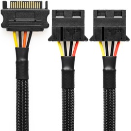 CRJ 15-Pin SATA to Dual 4-Pin Molex Power Adapter Cable - 12-inch (30cm), Black Sleeved - Power Two 4-Pin Peripheral Molex Devices with a 15-Pin SATA Power Supply Connection