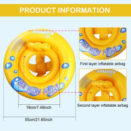 TSHAOUN Safe Seat Inflatable Swimming Float, Inflatable Float Swimming Ring, Swimming Float, Double Layer Round Swimming Ring (Yellow)