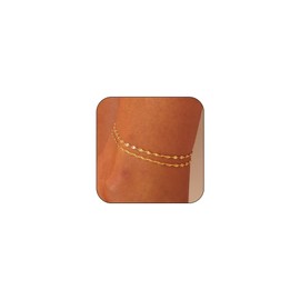 DEARMAY Waterproof Gold Ankle Bracelets for Women - Dainty 6Pcs 14K Gold Plated Anklets Layered Cuban Link Chain Herringbone Cute Anklets Set Pack Summer Beach Jewelry Gift for Women Teen, 8.5in