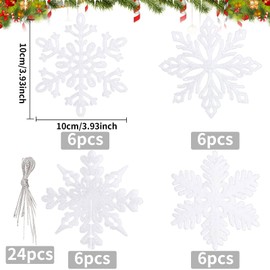 Pack of 24 Christmas Snowflakes Decoration, Christmas Party Decoration, Snowflake Christmas Decoration Glitter with Plastic Sequins, for Christmas Tree Glitter Christmas Tree Decorations (White)