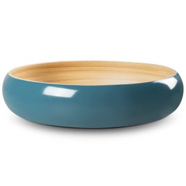 LEXA Bamboo Fruit Bowl for Kitchen Counter, 12 Inch Large & Round, Artisan Lacquered Wooden Fruit Bowl or Candy Bowl, Handcrafted Bamboo Fruit Basket for Kitchen & Home Decor (Navy Blue)