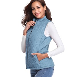 Fuinloth Women's Quilted Vest, Stand Collar Lightweight Zip Padded Gilet Light Blue S