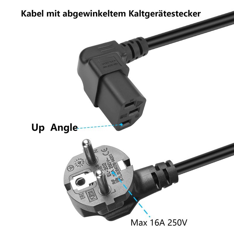 GELRHONR 1.5 m 3 Pin IEC Cable, 90 Degree CEE