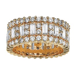 PalmBeach Jewelry Platinum-Plated Sterling Silver or Yellow Gold-Plated Emerald Cut and Round Cubic Zirconia Eternity Ring Size 8