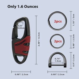 Keychain Clip,Carabiner Keychain Car Key Chain with 4 Key Rings and Anti-Lost D Ring,Key Clip for Men and Women (Black Nickel with Red)