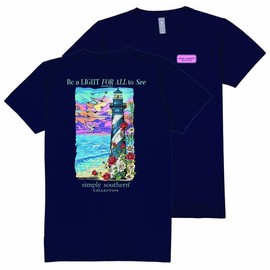 Simply Southern Be A Light for All to See - Lighthouse - Youth T-Shirt (US, Alpha, Medium, Regular, Youth, Navy)