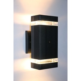 LUMINTURS Modern Outdoor Wall Light Dusk to Dawn Sensor Exterior Light Fixture Wall Mount Waterproof Anti-Rust Rectangle Up and Down Black Sconces for Porch Patio House Outside Entryway Warm White