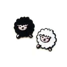 PLpatch Set of 2 Tiny. Mini White Black Little Sheep Animal Wild Lamb Cute Cartoon Cute Cartoon Logo1 Sew Iron on Embroidered Applique Badge Sign Patch Clothing Costume