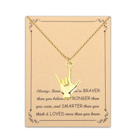 FUSTMW ASL Necklace I Love You Hand Sign Language Charm Pendant Necklace Sign Language Jewelry Interpreter Gift ASL Jewelry Gift for Deaf
