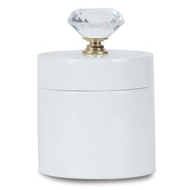 ONTUBE Porcelain Cotton Swabs Holder Organizer with Crystal Lid and Easy to Clean, White (Gold Lid,Set of 1)