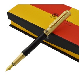 Lanxivi Picasso 24K Gold Plated Cap Fountain Pen Medium Nib Point, Awesome Apperance, Black Barrel Collection Signature Gift Pen