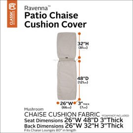 Classic Accessories Ravenna Water-Resistant Patio Chaise Cushion Cover, 80 x 26 x 3 Inch, Mushroom, Patio Furniture Cushion Covers
