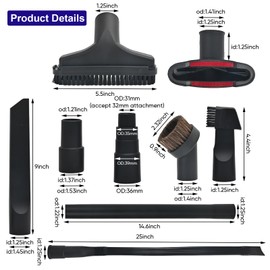 11 Pcs Universal Vacuum Attachments for Shop Vac Accessories–Vacuum Brush Attachments, Flexible Crevice Tool & Hose Adapters for 2-1/2" to 1-1/4" and 1-7/8" to 1" Hoses, Household Cleaning Vacuum Kit