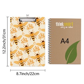 CRASPIRE Acrylic Clipboard A4 Bees Writing Board With Stainless Steel Clip Rectangle Yellow Crown Writing Instrument Decorative Clipboards Forms Holders for Office Supplies School Students