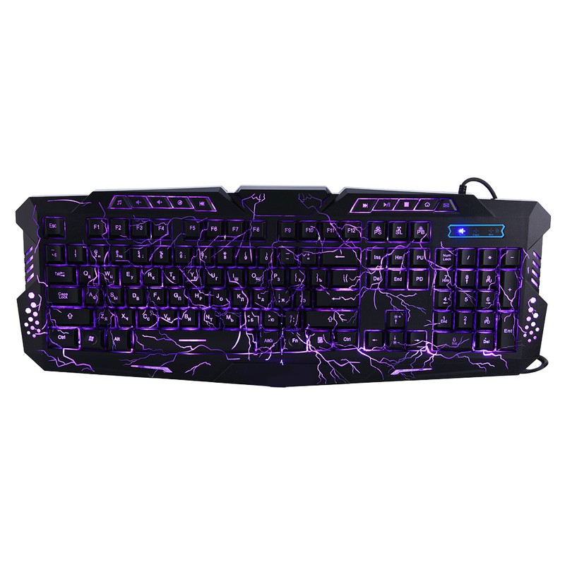 Wired 3 Color Backlit Gaming Crack Bilingual Keyboard with Multimedia
