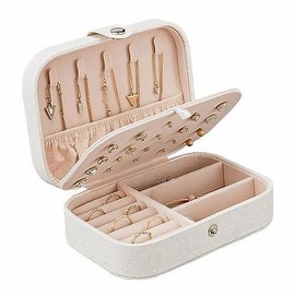 Bluelander Joyero, Alajero Organizador de Joyas para Anillos, Collares, Relojes, Pulseras y Aretes, Organizador de Joyeria para Viaje Impermeable de Cuero, Interior de Terciopelo (Blanco)