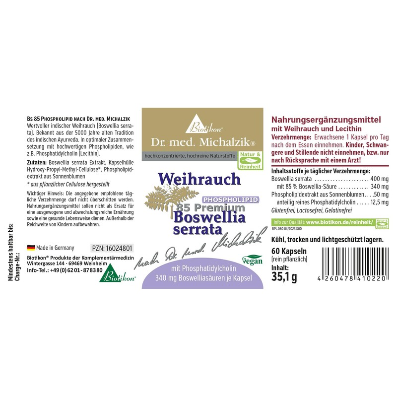 Weihrauch Boswellia Serrata 100% BS 85 Phosphol IPiD nach Dr.