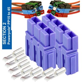 15Amp Anderson Connectors, PP15 to 45, Purple, w/16-20 AWG Heavy Duty Contact 30A, 600V (Pack of 7)