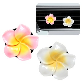 MUQIDA 2PCS Flower Car Air Vent Clips, Cute Flower Air Freshener Vent Clips with Aromatic Pad, Colorful Plumeria Air Conditioning Outlet Clamp Interior Decoration for Car Truck SUV (White+Pink)