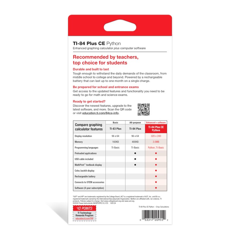 Texas Instruments TI-84 Plus CE Color Graphing Calculator, Bright White