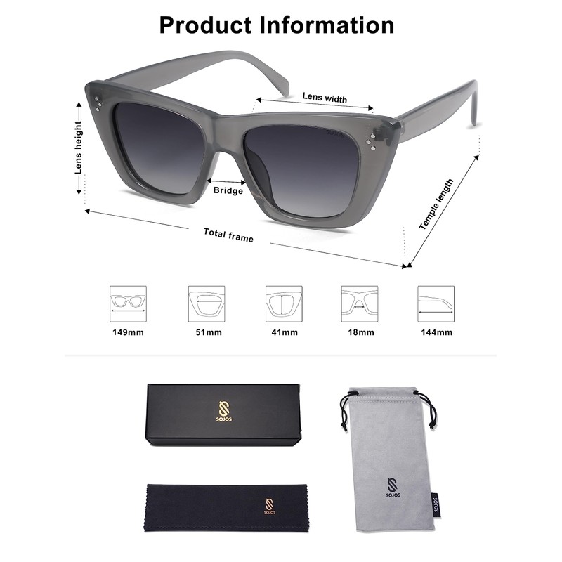 SOJOS Mujeres Gafas De Sol Grande Gris Lechoso/Gris