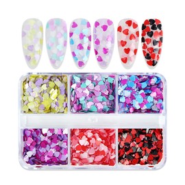 Heart Nail Art Glitter Sequins 3D Mixed Heart Nail Glitter Flakes Designs Sparkly Love Heart Confetti Acrylic Nails Tips Supplies for Women Girls Manicure Charms Decorations