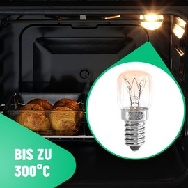 greate.® Backofenlampe E14 15W - 8er Pack Ofenlampe bis 300 Grad hitzebeständig für Backofen, Grillöfen, Salzlampe, Mikrowelle - Glühbirne Backofen mit T22 Kapsel, 75 Lumen & 2700K - Ofen Lampe