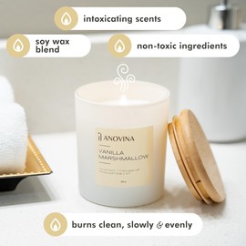 Anovina Scented Soy Blend Candle with Gift Box. Non-Toxic Candles for Home, Candle Gifts for Women, Glass Jar with Bamboo Lid, Gifts for All Occasions - Vanilla Marshmallow