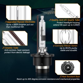 Asasytal D2R Xenon Bulbs, 35W 4300K Xenon Headlight Conversion Kit Warm White + 300% Ultra Bright Bi Xenon Conversion Kit for Xenarc Headlight Upgrade Bulb Retrofit, Set of 2