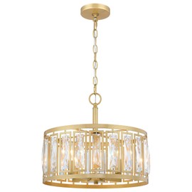 Gold Crystal Chandeliers, 4-Light Modern Pendant Lighting for Dining Room Hanging Ceiling Light Fixtures Over Table, Modern Crystal Chandelier for Living Room Kitchen Island Entryway Bedroom