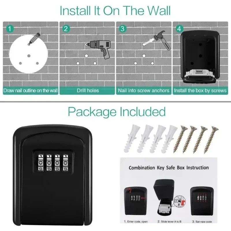 4-Digit Combination Key Lock Box for Outdoor Key Storage –