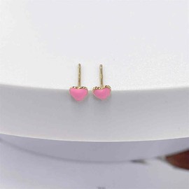 Cute Tiny Red Pink Enamel Heart Gold Plated Small Stud Earrings for Women Dainty Minimalist 925 Sterling Silver Love Mini Little Cartilage Tragus Studs Hypoallergenic for Sensitive Ear Fashion Jewelry 4mm (Pink)