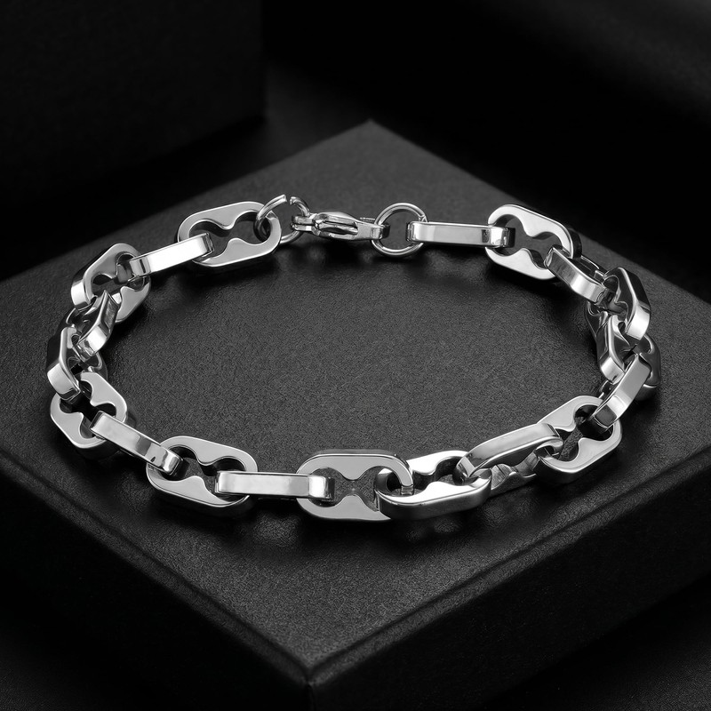 LCTrusttmor Gahna Stainless Steel Bracelets for Men, Silver Link Chain