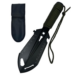 ZHONGCHENG-VALVE Small Camping Shovel, 9 in 1 Mini Hand Shovel, Portable Backpacking Trowel, Ultralight Compact Multitool for Camping, Gardening, Outdoor Survival, Black