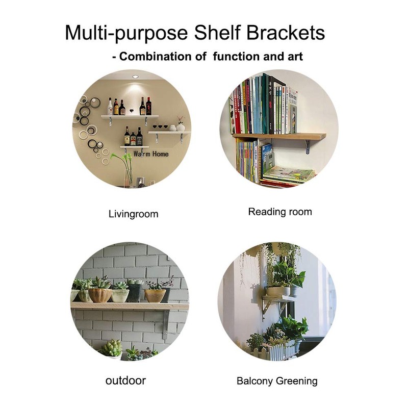 WSZD 8" Heavy Duty Shelf Brackets(200x135mm), 4 Pieces of Stainless