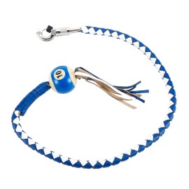 Leather Motorcycle Whips 36"/42" Get Back Whip with ball Heavy Duty Biker Whips Handlebar Accessories for Motorbike (White&Blue, 42")