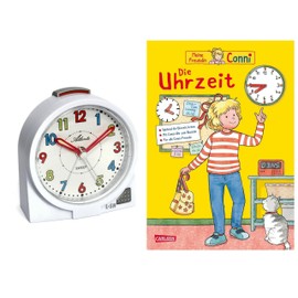 Atlanta Children's Alarm Clock Girl Without Ticking + Children's Book Conni The Time (White)