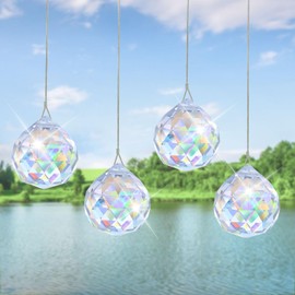 Hanging Crystals, Pack of 4 Prism Crystal, 40 mm Crystal Suncatcher, Suncatcher Crystal for Chandelier Pendants, Window Ornament, Craft Decoration