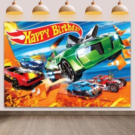 Hot Whee-l Backdrop, Photography Backdrop Photo Backdrop Photo Background, Happy Birthday Banner Party Supplies for Girl Kids 5x3FT