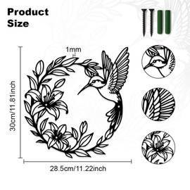 UNICRAFTALE Hummingbird Wreath Metal Wall Art Decorations Hanging Appearance Decor Matte Minimalist Decors Black Wall Ornaments for Living Room Bathroom Bedroom Dining Room