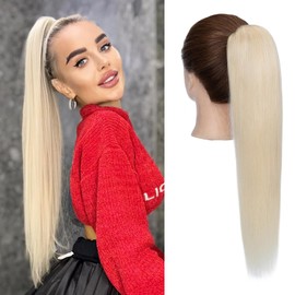 Charites Ponytail Extension, 22 Inch Claw Clip Ponytail Extension Human Hair Long Straight Jaw Clip in Real Hair Pony Tails Hairpieces for Women Platinum Blonde