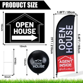 Buryeah Buryeah Open House Signs Set (36 Pcs Total), 1 Open House Flag with Pole Kit for Yard, 5 Double Sided Real Estate Business Agent Directional Arrows Signs with Metal Stakes and 30 Balloons(Black)