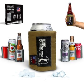 KingKooler Universal Bottle & Can Insulator - Adjustable and Slim Can Cooler Insulated - Beer Bottle Holder - Made in USA - Packable for Easy Storage Travel - Washable - SHORT - Coyote