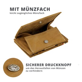 GARZINI Magic Wallet, RFID Geldbeutel für Herren aus echtem Leder für 7 Karten und Münzfach, Mini Geldbörse als Geschenk für Männer, Java Brown