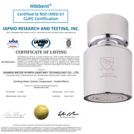 Waternymph - Aireador de llave certificado NSF, certificado CUPC, aireador giratorio de 360° para fregadero de cocina, cabezal de llave de 2 flujos de doble función, pieza de repuesto de llave de rosca hembra de 55/64 pulgadas, cromo