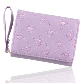 PUREAMBER Wallet, Elementary School Girls, Children's Wallet, Mini Wallet, Women's, Trifold Wallet, Compact, Mini Wallet, Coin Purse, Zip Around Zipper, Strap Included, lilac
