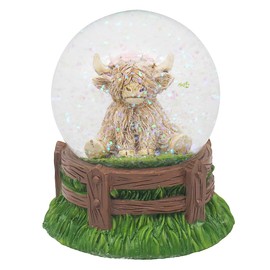 Lesser & Pavey Happy Highland Cow Flower Waterglobe Home Decor Figurine