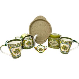 Exclusively Irish Ceramic Set of 6 Shamrock Shortbread Pan - 2 Mugs Tea, Bag Holder Teapot and Breakfast Tea 50 Bags Kitchen Teatime Hot Drinks Backing Supplies Gift Birthday Present